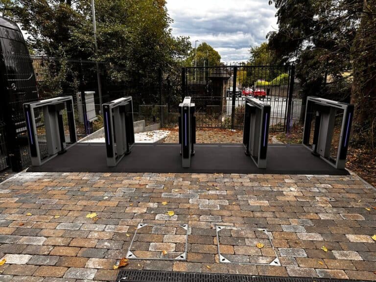 UKT-28 speed gate installation at Greenhead College, front view