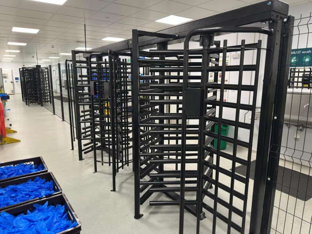 HelloFresh turnstile installation from UK Turnstiles showing the turnstiles in the factory