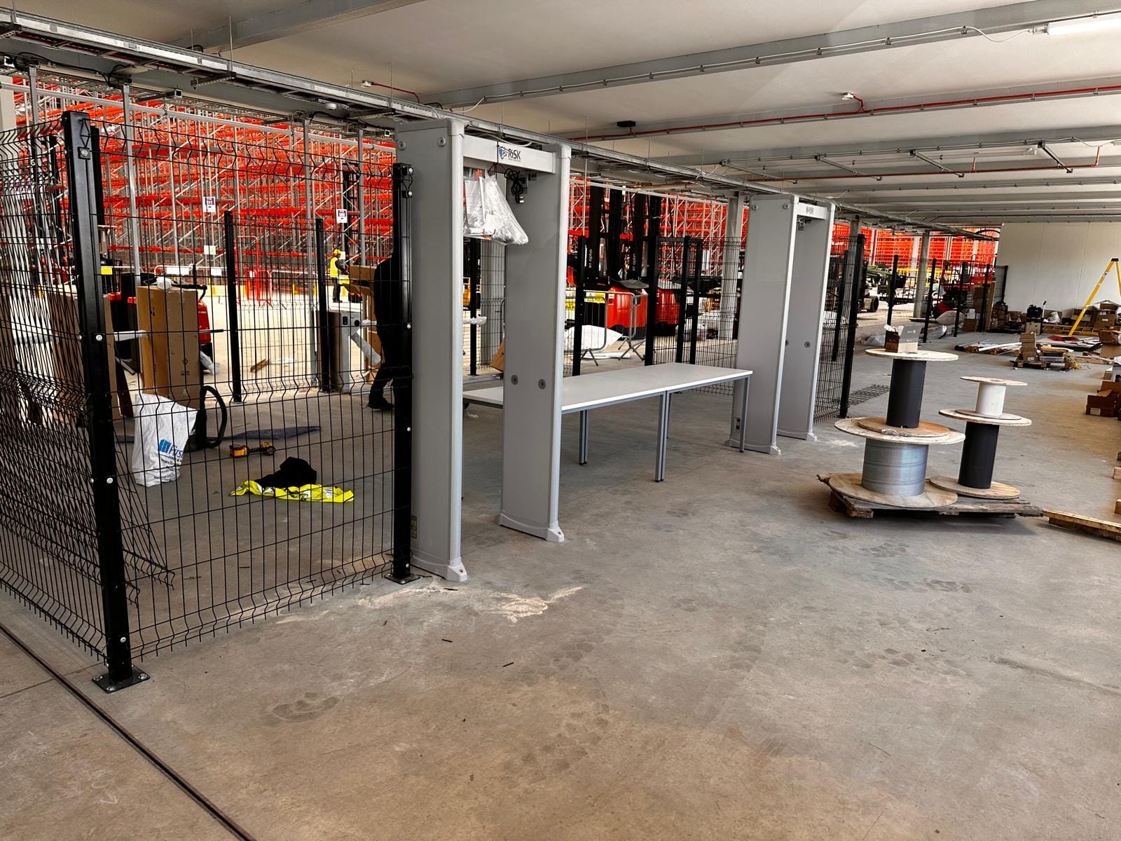 Walk-through metal detector arch at a venue entrance